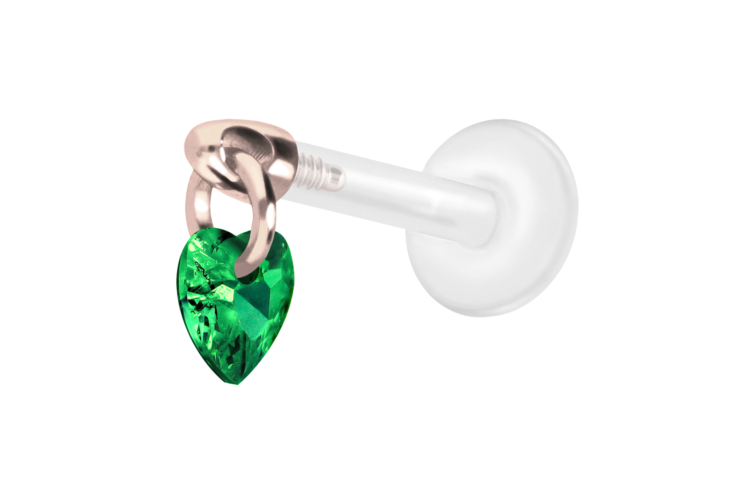PTFE Labret Piercing mit Innengewinde + Titan-Aufsatz KRISTALLHERZ